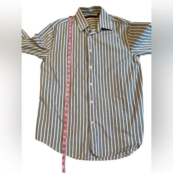 Perry Ellis Grey Striped Button Down Mens M - Picture 4 of 7